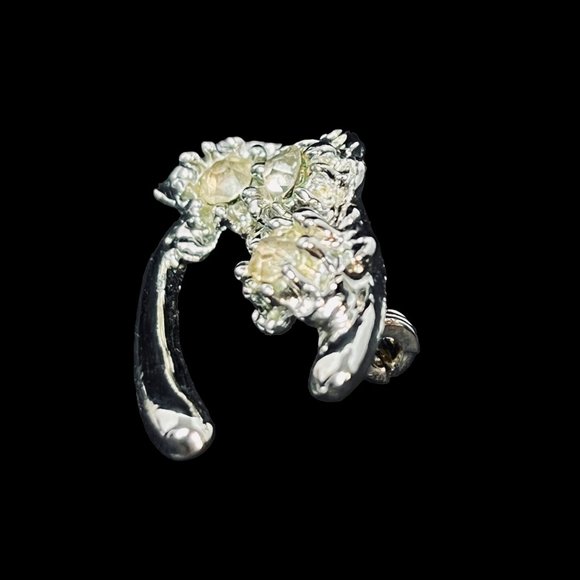 Pair Of Vintage Silver Tone & Clear Rhinestone Wishbone Brooches (4959) - Picture 6 of 8